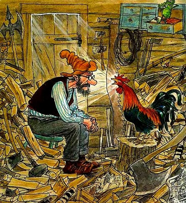 сказки онлайн бесплатно, иллюстрации к сказкам, скачать иллюстрации, Свен Нурдквист, Петсон и Финдус, смотреть финдус и петсон