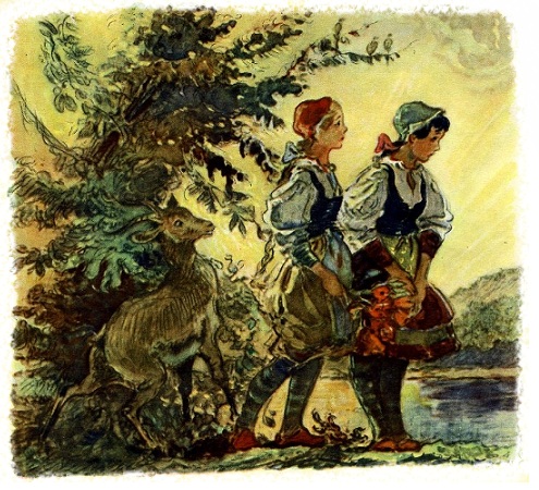 беляночка и розочка, рисунки таубер, беляночка и розочка смотреть, сказки братьев гримм беляночка и розочка, рисунки таубер, беляночка и розочка смотреть