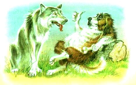 собака и волк. Сказки Толстого. Басни Толстого